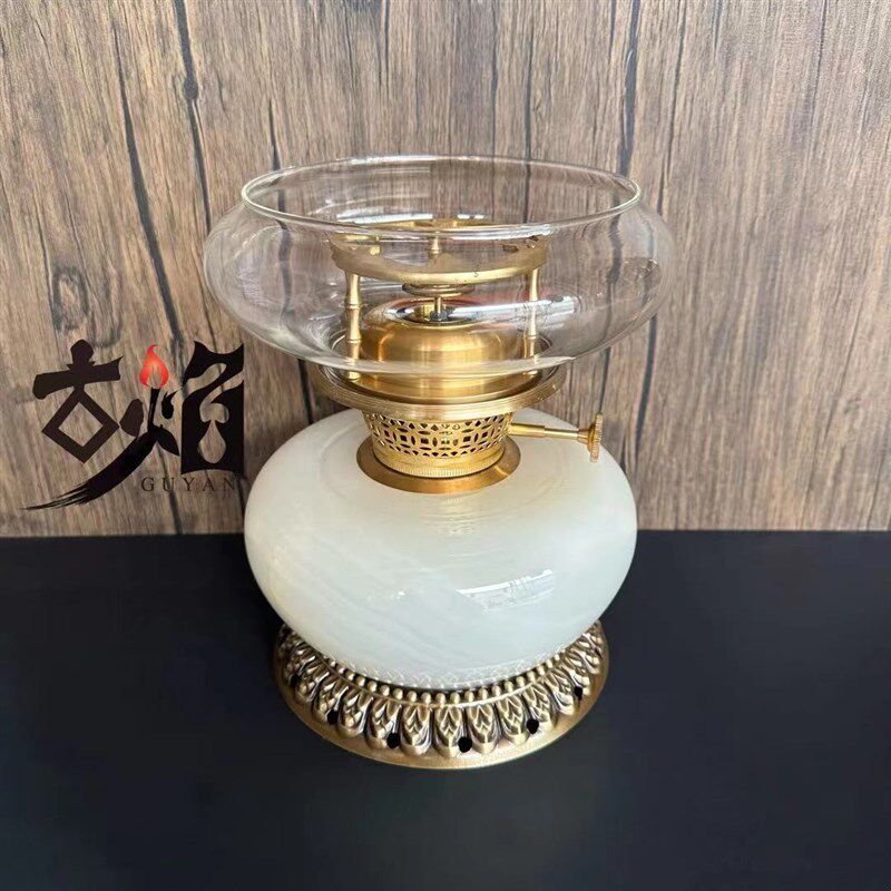 中式空气灯冰种玉石 煮水茶灯工夫茶煮茶炉 精品养生灯送礼铜茶器