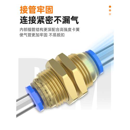 气管快速快插P隔板直M通接文头PM-4-6-8-10-/2mm穿板对接青1气动