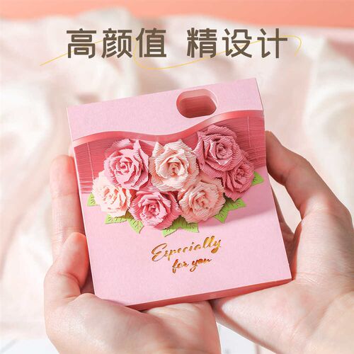 2026年3D立体纸雕便签网红玫瑰花手撕便利贴创意可爱生日礼物摆件