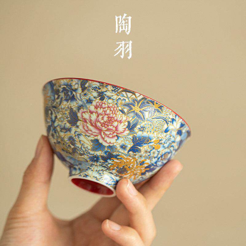 万花锦银茶碗主人杯功夫盒茶具高档家用个人专用TY-24103品杯茗喝