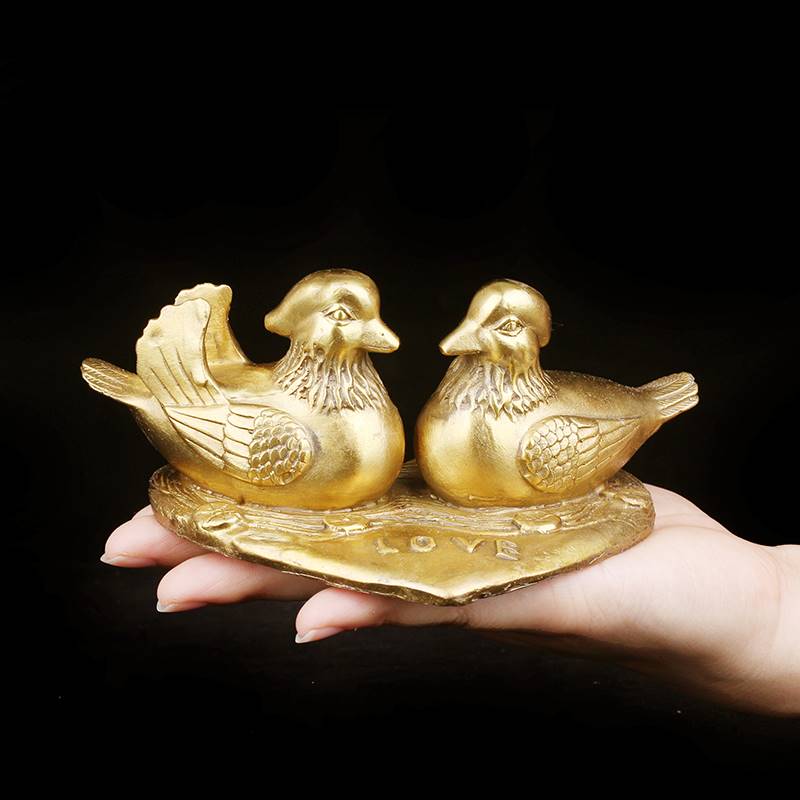 纯铜鸳鸯戏水家居装饰摆件夫妻和睦增进感情桃花结婚婚庆卧室礼品