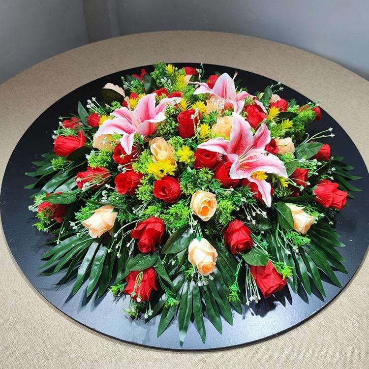 大型酒店餐桌花摆花绢花插花圆桌装饰花电动转盘中间桌面花艺