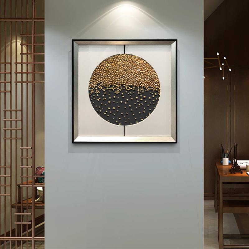 北欧风格客厅沙发背景装饰画三联新中式饭餐厅石子立体装置实物画