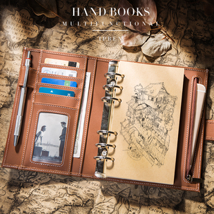 植糅皮手帐本复古牛皮本多功能活页夹日记本旅行记事本