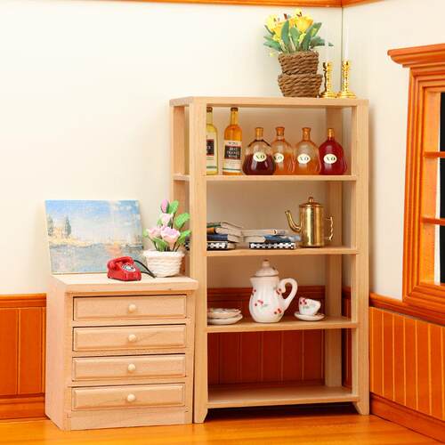 娃娃屋dollhouse迷你家具微缩场景摆件模型木质素坯多层置物架