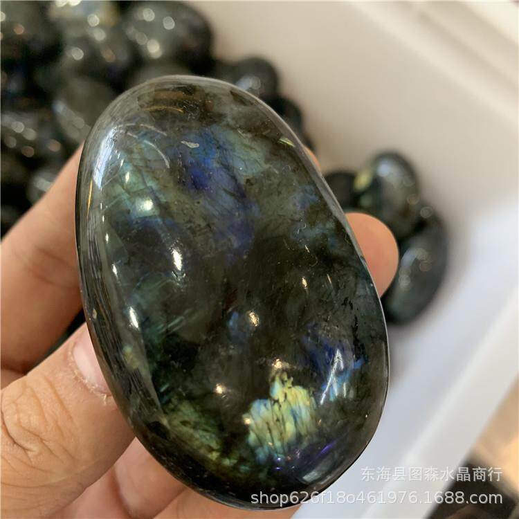 水晶拉长石原石手把件月光石摆件拉长石随行水晶工艺品