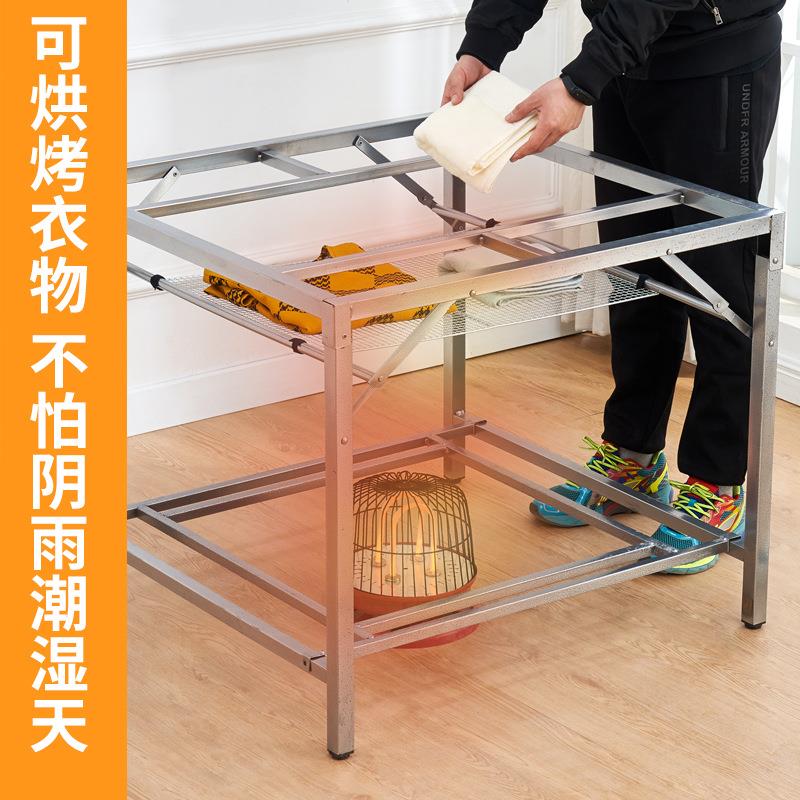不锈钢烤火桌小型家用可折叠烤火架休闲取暖方桌双层烤火炉