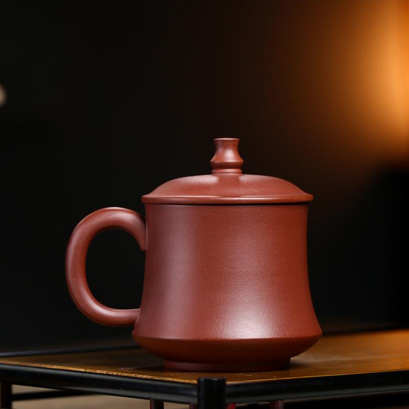 宜兴紫砂杯全手工泥绘 暗香斗笠盖杯办公杯家用大容量泡茶杯子