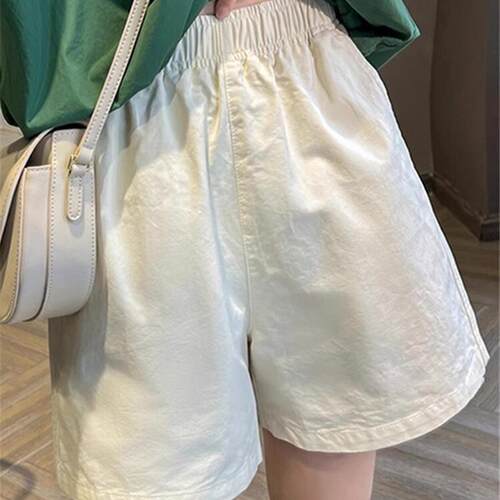 白色阔腿短裤女夏季薄款外穿高腰宽松百搭休闲裤松紧腰A字五分裤