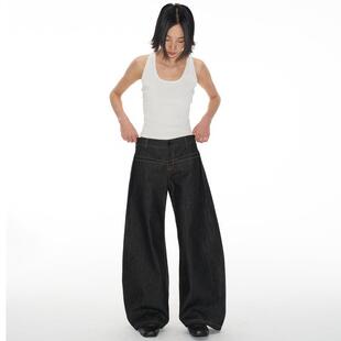 黄缝线 JCAESAR 型 挺阔低腰弯刀版 WOMEN系列 DENIMS工字褶香蕉裤