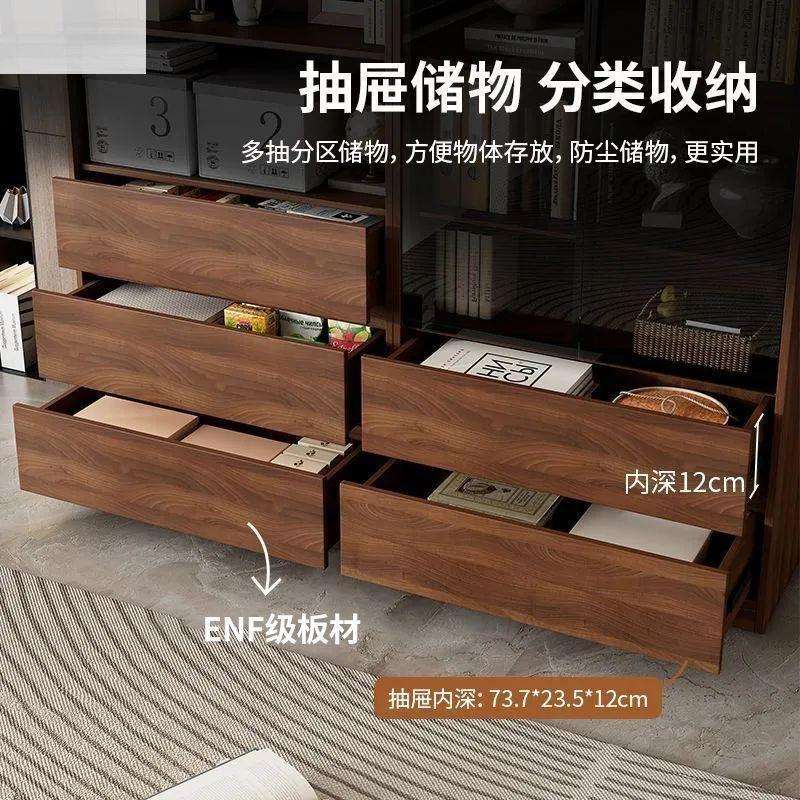 欧松板书柜自由组合酒柜落地展示柜一体收纳展示柜钢化玻璃储物柜