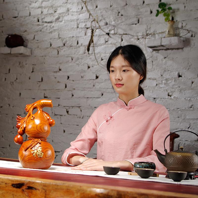实木质雕刻葫芦摆件花梨木雕刻工艺品家居客厅办公室装饰新居送礼