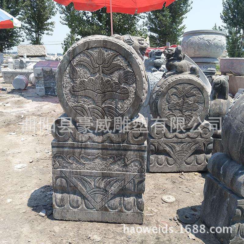 仿古门墩大理石青石做旧石鼓狮子抱鼓石一对石雕抱鼓摆