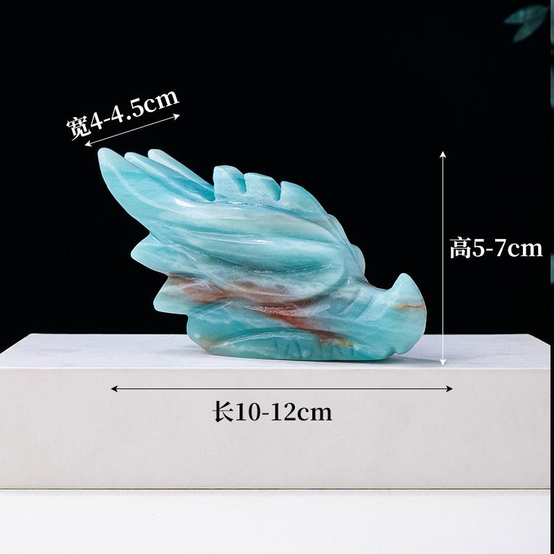 天然水晶天空蓝天河石龙头雕刻件 原石手工打磨桌面装饰风水摆件