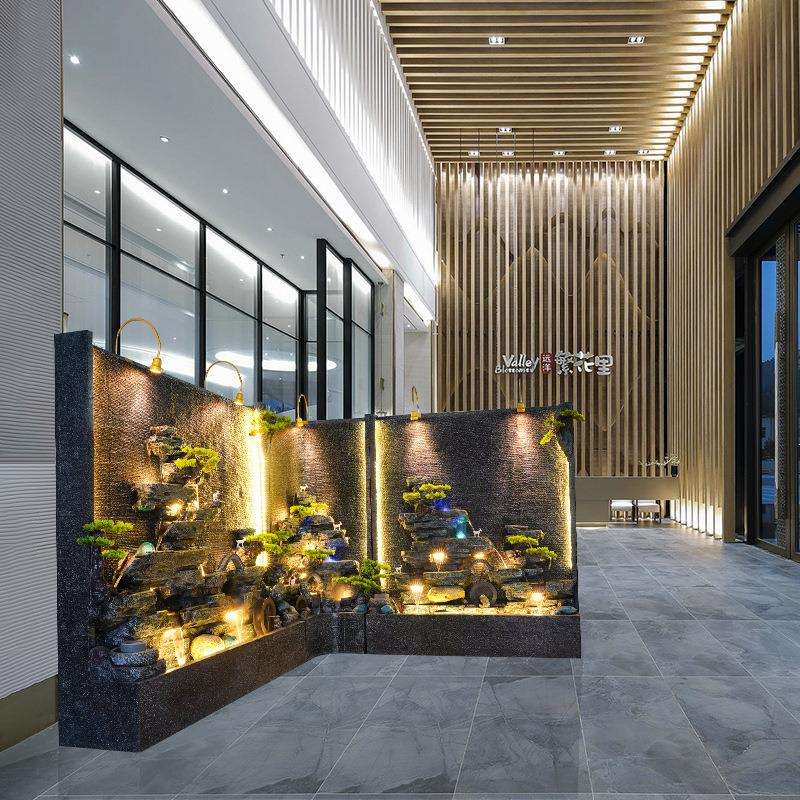 大型水幕墙庭院假山喷泉鱼池流水造景观酒店背景隔断屏风装饰摆件