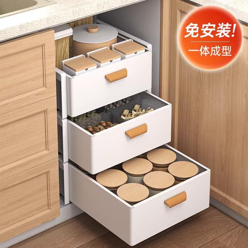 免安装收纳架厨房置物架抽屉式碗盘分层架家用橱柜内筷盒放碗碟架图片