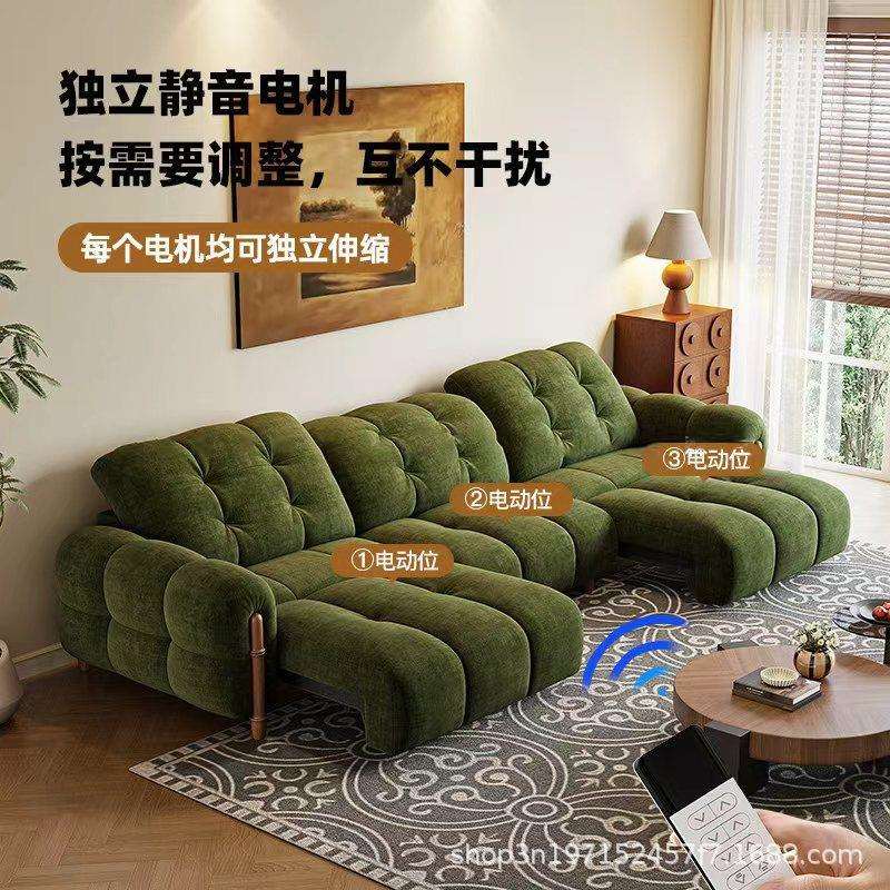 简约奶油复古风电动沙发客厅伸缩零靠墙小户型布艺功能沙发床两用