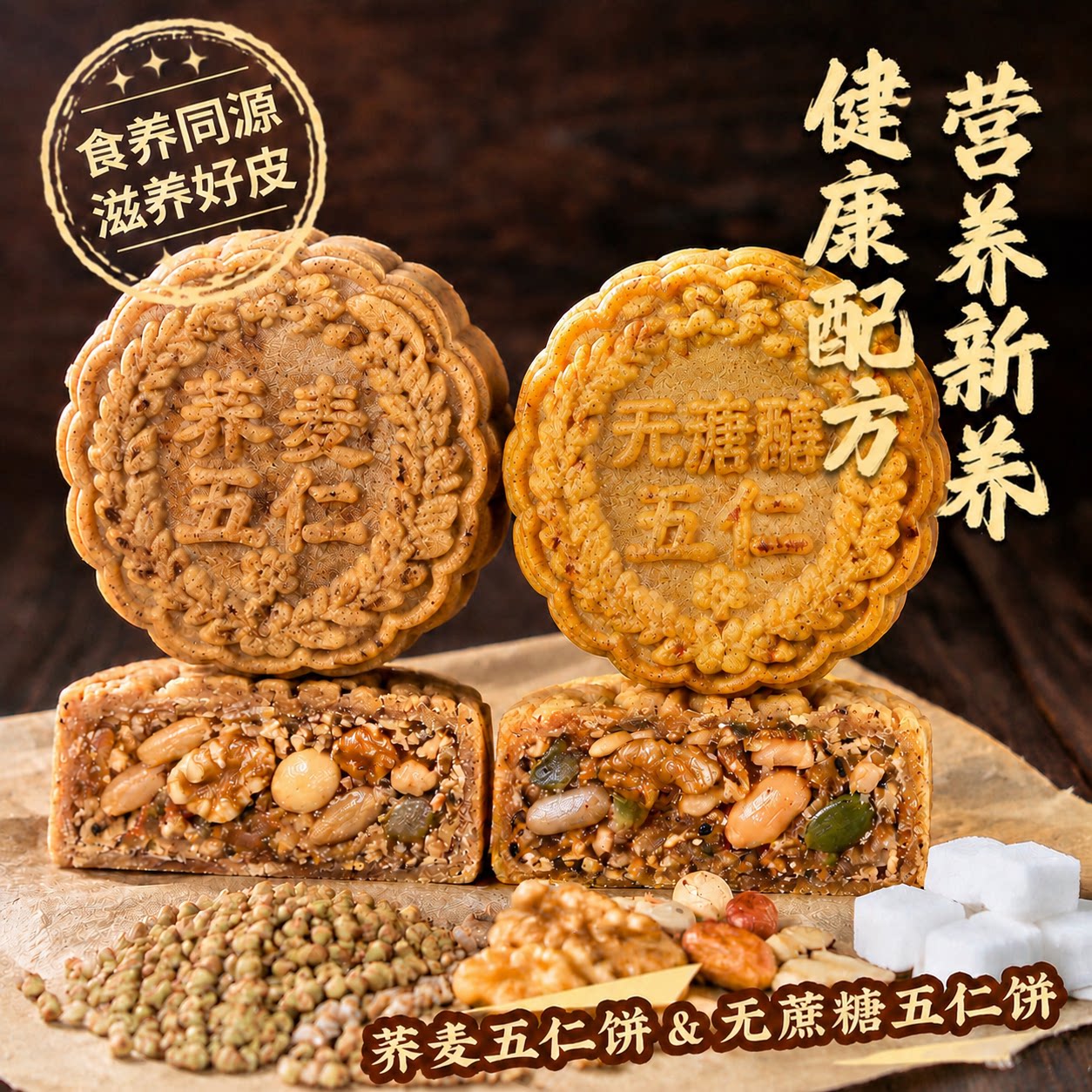 五仁月饼礼盒广式多口味月饼老式五仁饼传统手工中秋月饼旗舰店图片