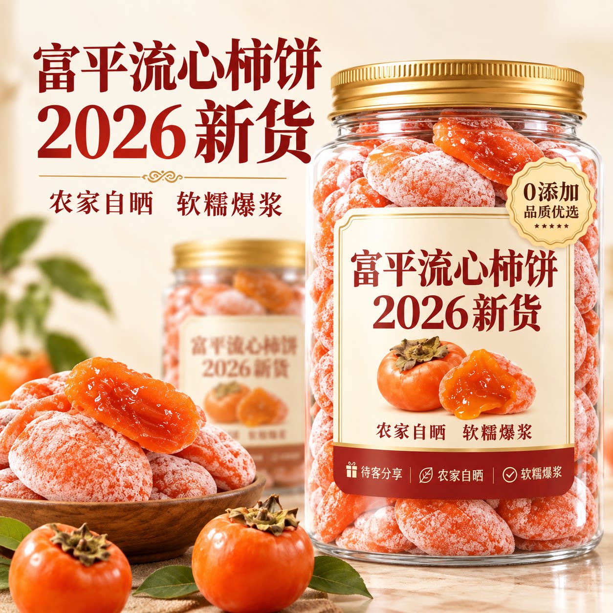 霜降柿饼广西桂林农家圆柿饼流心吊柿软糯零食传统晾晒柿子果干