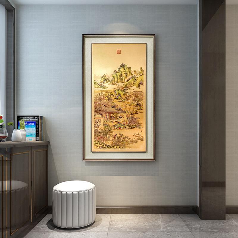 宫廷风景人物画客厅玄关书房装饰画十二月令之九月图蚀刻画铜雕画