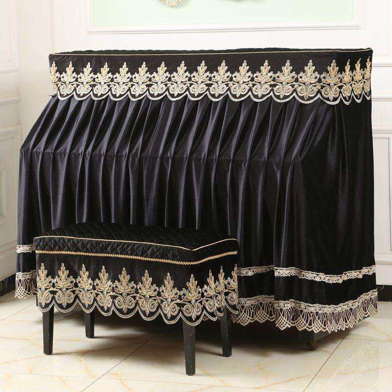 欧式钢琴罩半罩防尘罩全罩高档奢华墨绿黑色丝绒烫金琴披盖布凳套