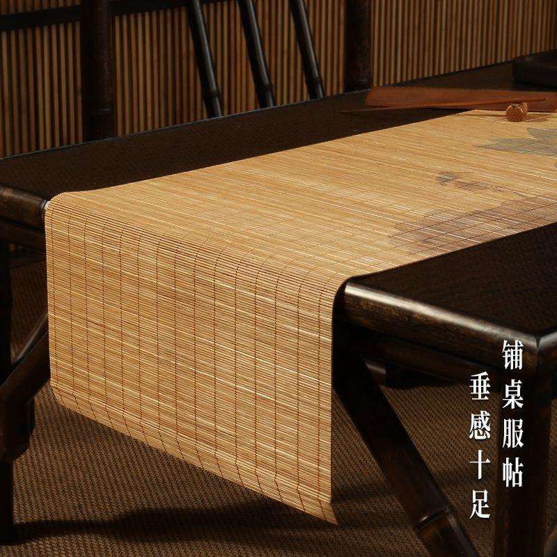 竹茶席竹席碳化中式隔热垫中国风禅意布艺天然竹垫泡茶桌旗