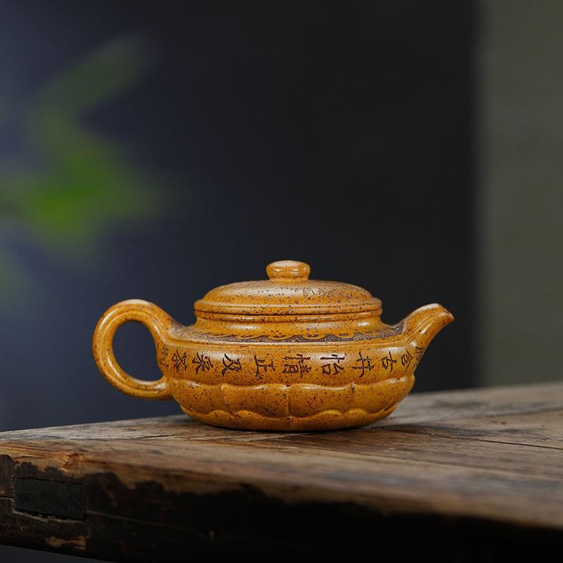 扁腹壶宜兴紫砂壶仿古菱花高温还原烧仿古壶雨中砂厂家产地直销