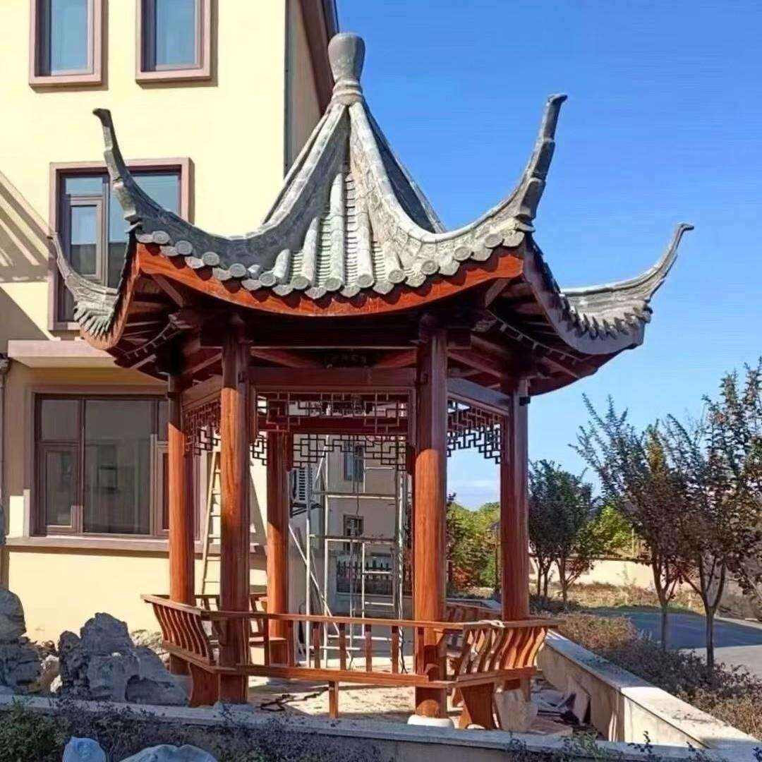 厂家直销户外庭院景观长廊凉亭古建双层四角六角公园实木水榭亭子