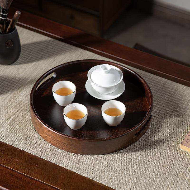 竹制茶托盘简约复古干泡盘家用茶几茶奉收纳盘圆形茶盘茶壶茶杯架
