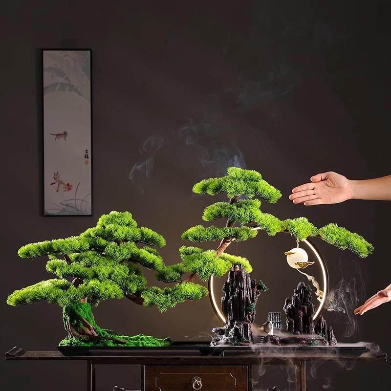 仿真迎客松造景绿植假山景观摆件创意家居客厅玄关禅意装饰新中式