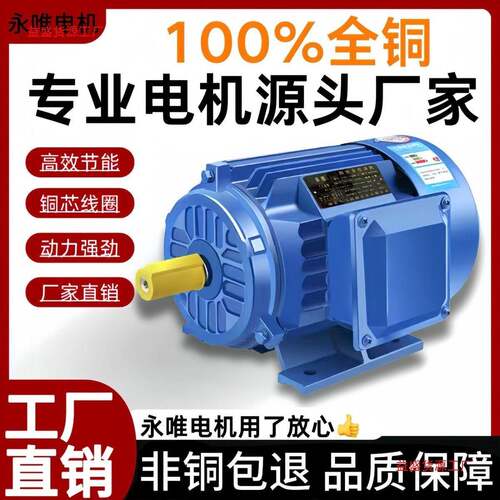 国标纯铜电动机三相异步电机380v马达0.37kw/3kw/5.5kw-22kw全铜