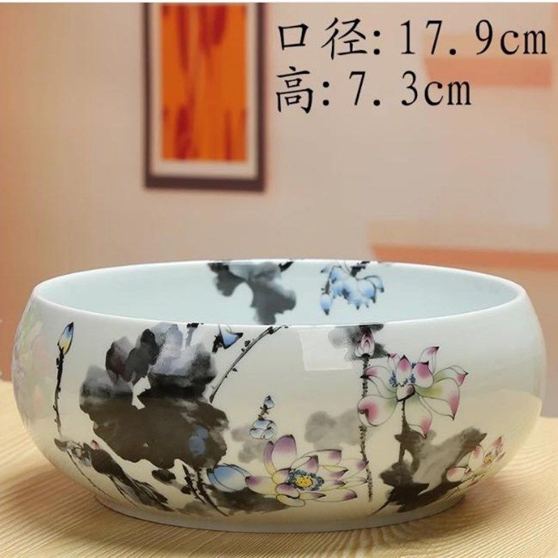 创意敞口陶瓷装饰烟灰缸大码 家用客厅中式办公 多功能垃圾收纳缸