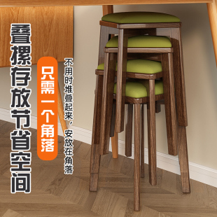 实木可叠放家用餐椅客厅备用餐桌椅子黑胡桃椅古风实木茶椅麻将椅