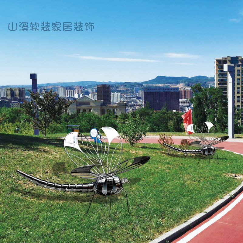 中式创意不锈钢蜻蜓摆件水池广场园林景观昆虫入户花园雕塑装饰品