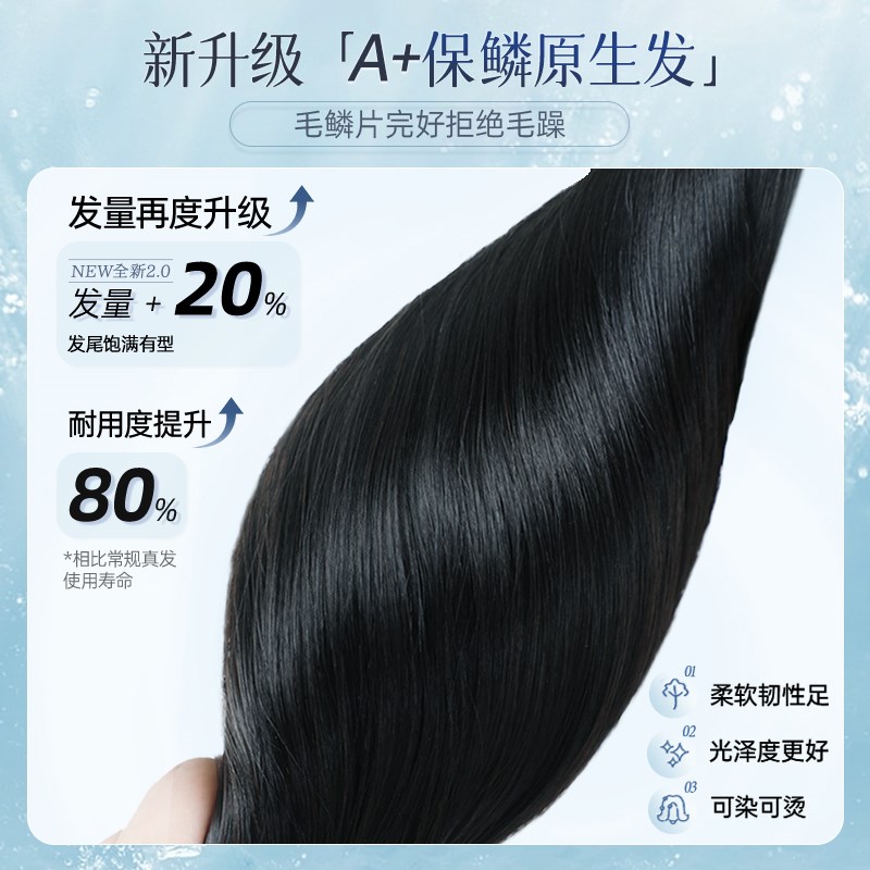 短发假发女真发全头无痕蓬松自然蕾丝偏分一刀切真人发丝假发套