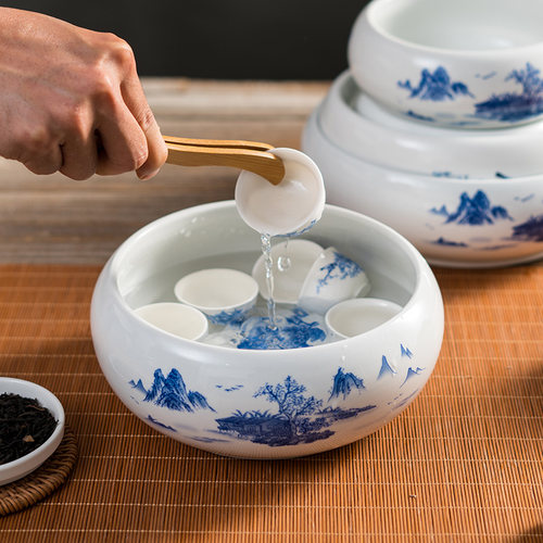 陶瓷茶洗功夫茶壶水洗茶碗茶杯纯白色大号笔洗花盆鱼缸6英寸8英寸
