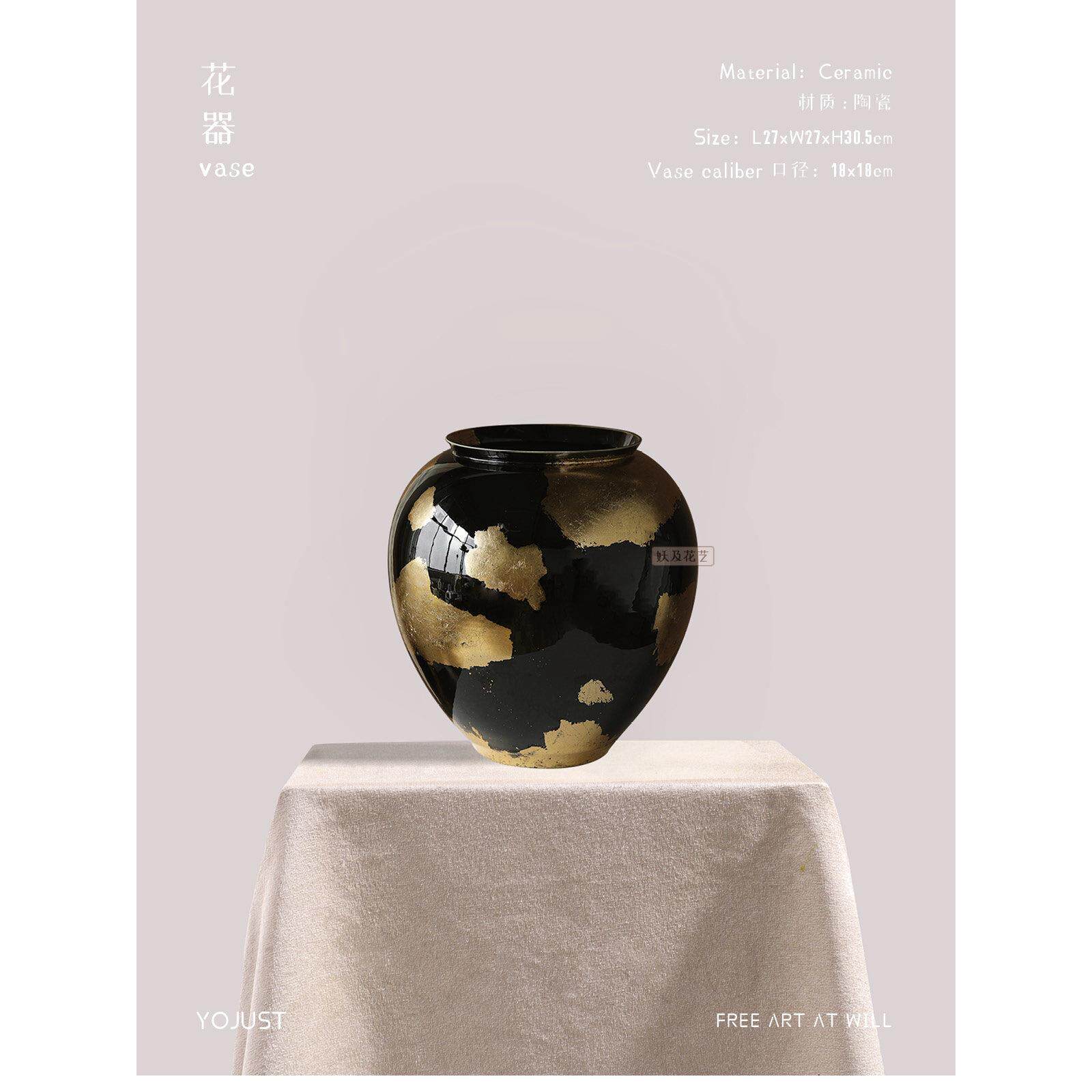 妖手及新工中式贴金箔陶瓷花器色花艺别墅玄红关YJTB2162酒店大堂