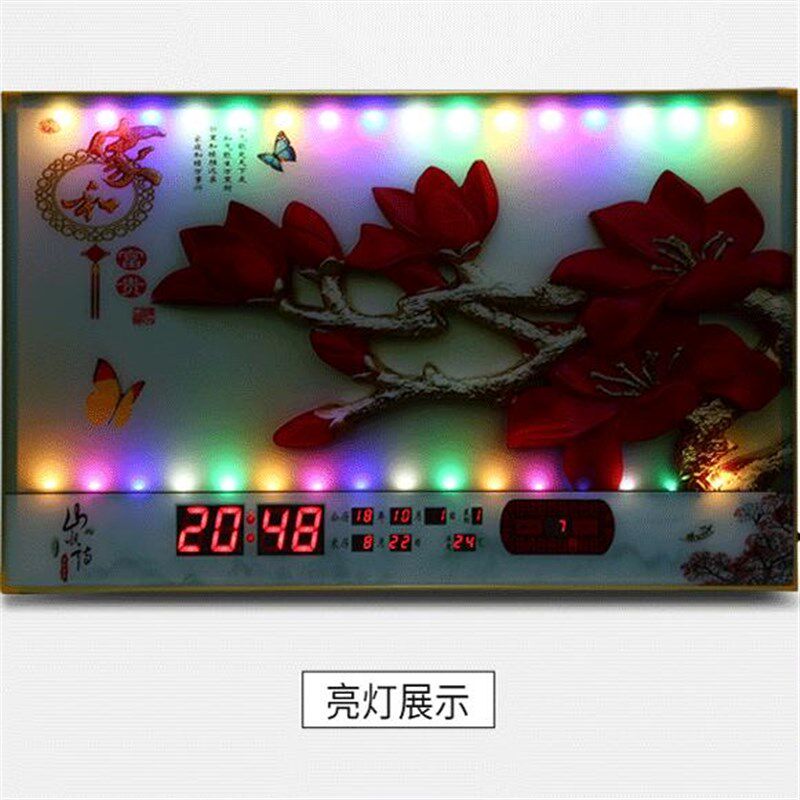 新款万年历电子钟挂钟铝合金边框多功能家用LED数码信息历装饰画