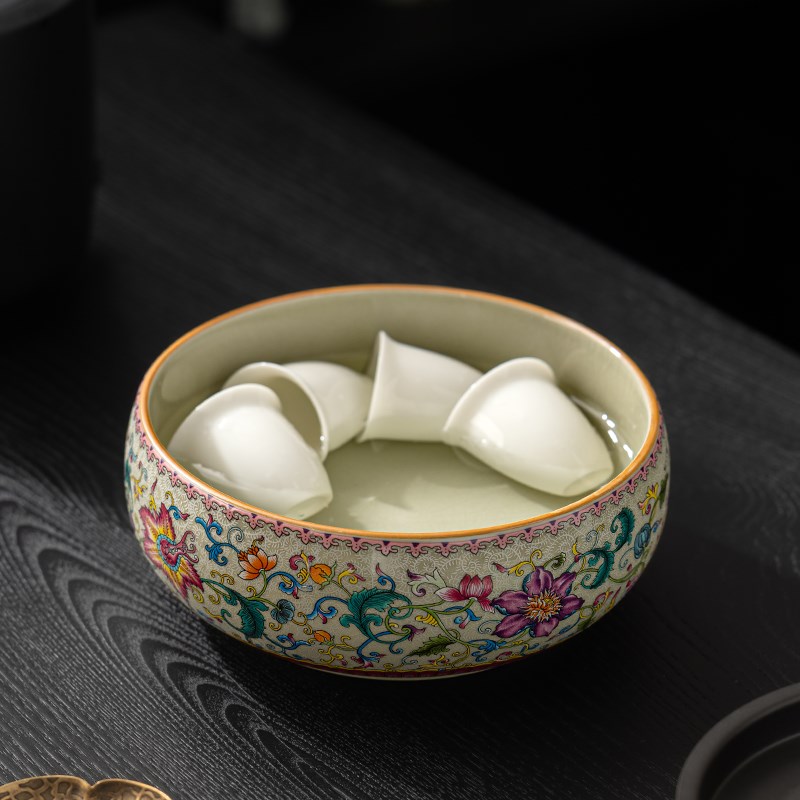 老陶泥凌霄花茶洗家用高档大号水洗杯子茶碗建水废水缸茶盆茶盂