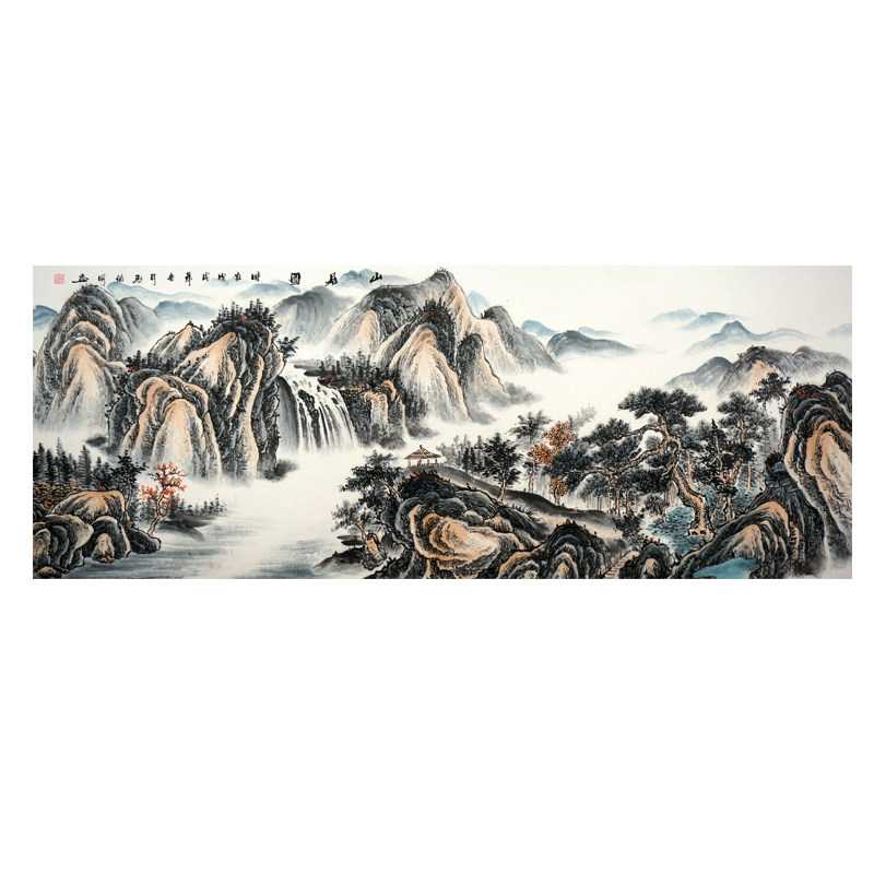 新中式国画客厅挂画装饰画办公室山水画靠山招财画手绘富春山居图