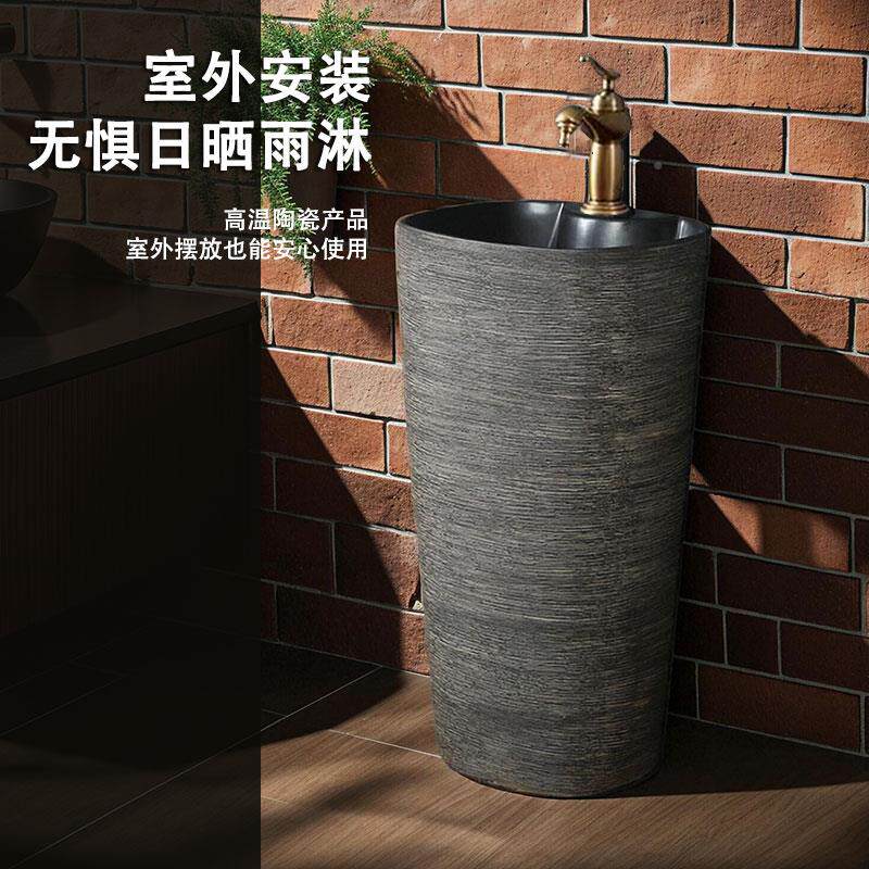 用阳立柱盆小户型洗立柱式洗脸盆落家地式手盆户0726-45外一体陶