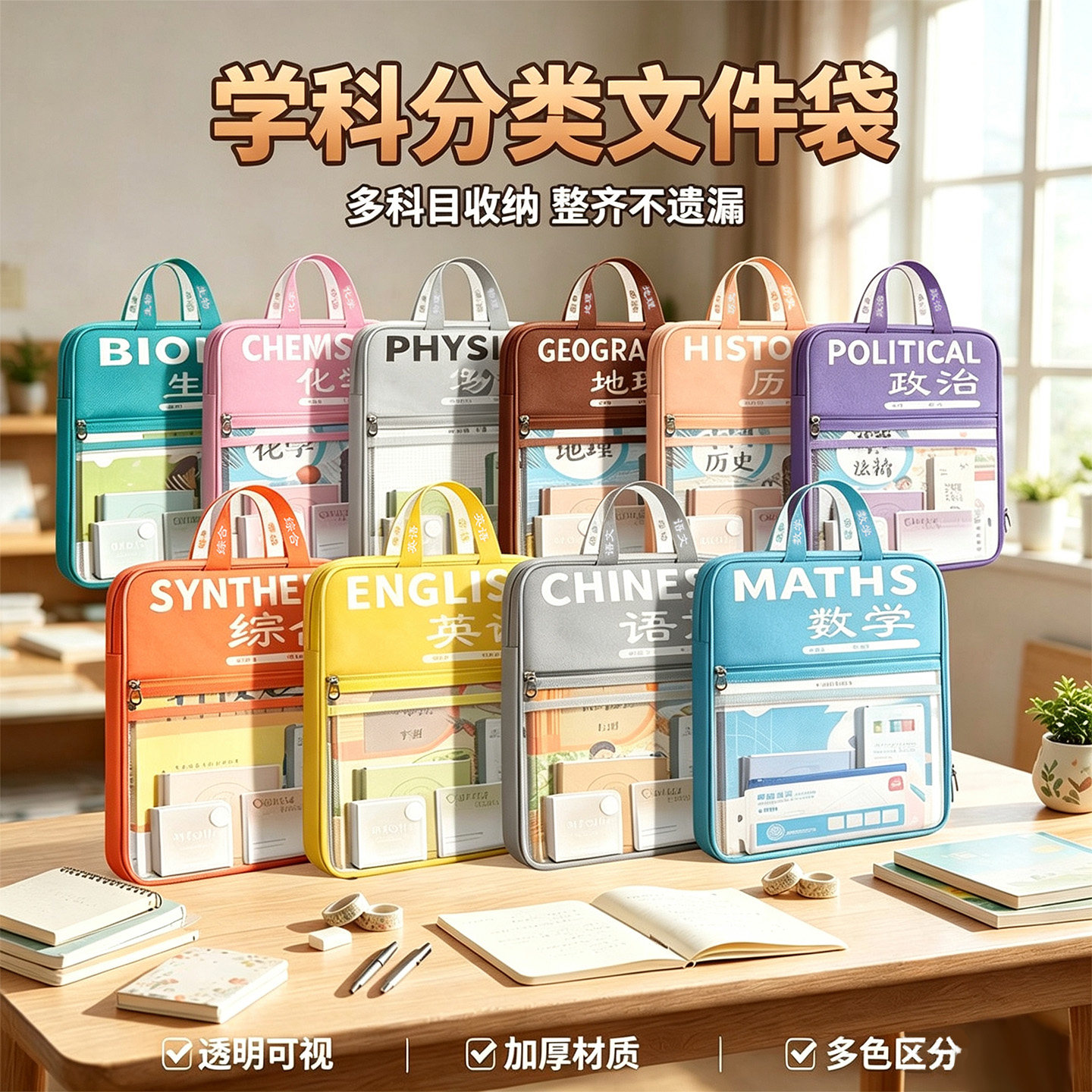 透明加厚L型拉链科目分类袋