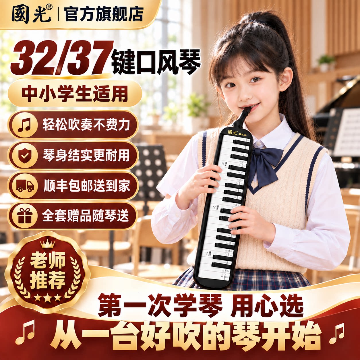 国光37键口风琴上海小学生习专用音乐课堂乐器儿童初学者专业吹管