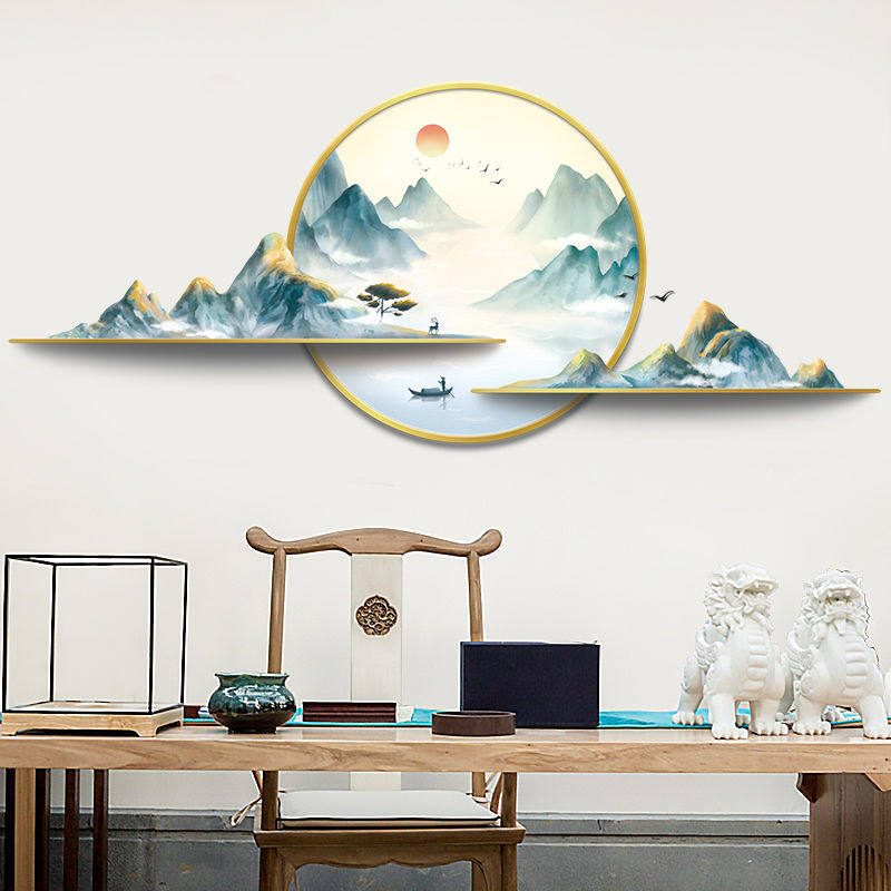 创意中国风壁纸自粘书房客厅沙发电视背景墙贴画中式山水画贴纸