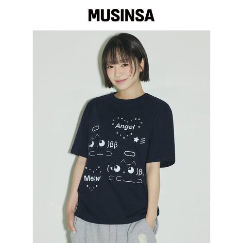 SLEEKGLOW 天使表情符号T恤[海军蓝] MUSINSA韩国官网直邮进口