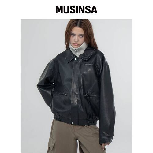 CHICKS 水洗皮革夹克 黑色 MUSINSA韩国直邮官方正品