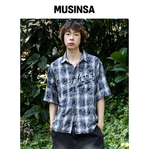 GLACK GS012 朋克格纹短袖衬衫 (NAVY) MUSINSA韩国官网直邮进口