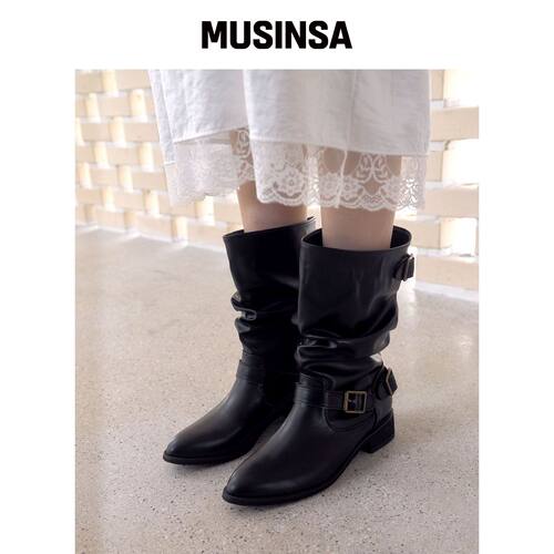CESTI 鲁切 SLOUCHY 中帮小腿靴子(黑色) MUSINS韩国官网直邮进口
