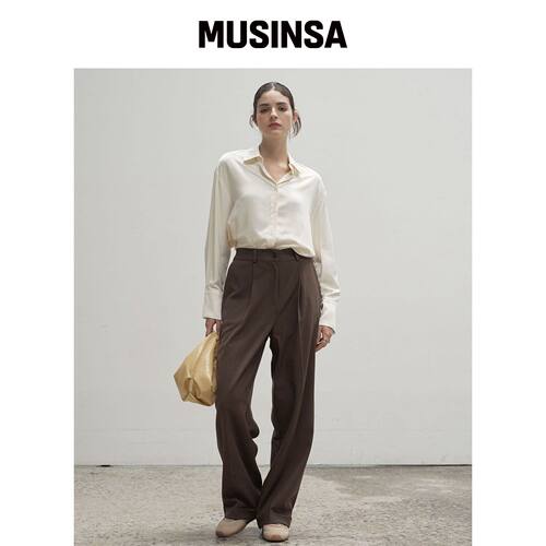 320SHOWROOM 宽松翻边带裤子 棕色 MUSINSA韩国官网直邮进口