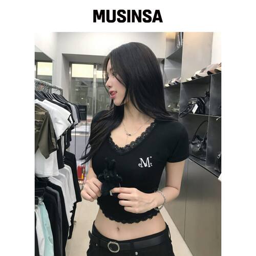 MUCENT JUNIOR 蕾丝V领短袖T恤（6色） MUSINSA韩国官网直邮进口